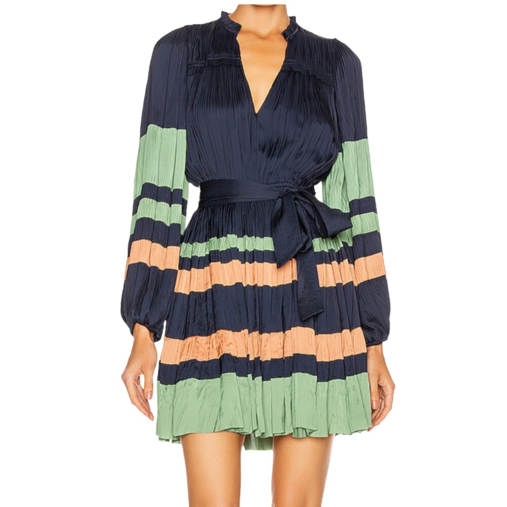 ULLA JOHNSON Alia Dress in Midnight Blue Womens Size 4 ($500) Accordion Pleats